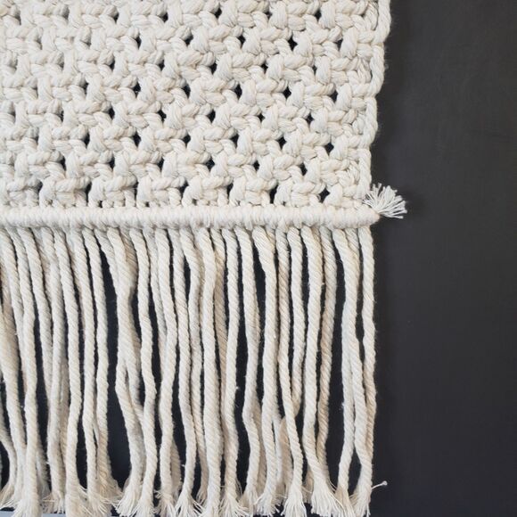 Boho Neutral Beige Macramé 25" Wall Hanging Decor Natural Minimalist - Picture 4 of 7